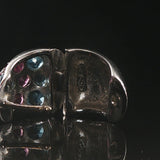 18k White Gold Blue Topaz and Pink Tourmaline Solid Huggie Earrings Italy
