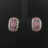 18k White Gold Pink Sapphire and 1.75cttw Diamond Heavy Hoop Earrings