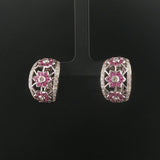 18k White Gold Pink Sapphire and 1.75cttw Diamond Heavy Hoop Earrings