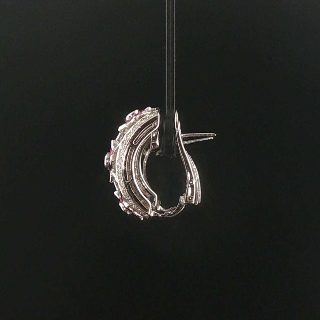 18k White Gold Pink Sapphire and 1.75cttw Diamond Heavy Hoop Earrings
