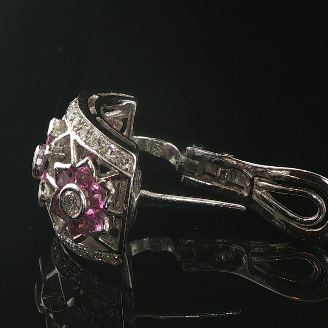 18k White Gold Pink Sapphire and 1.75cttw Diamond Heavy Hoop Earrings