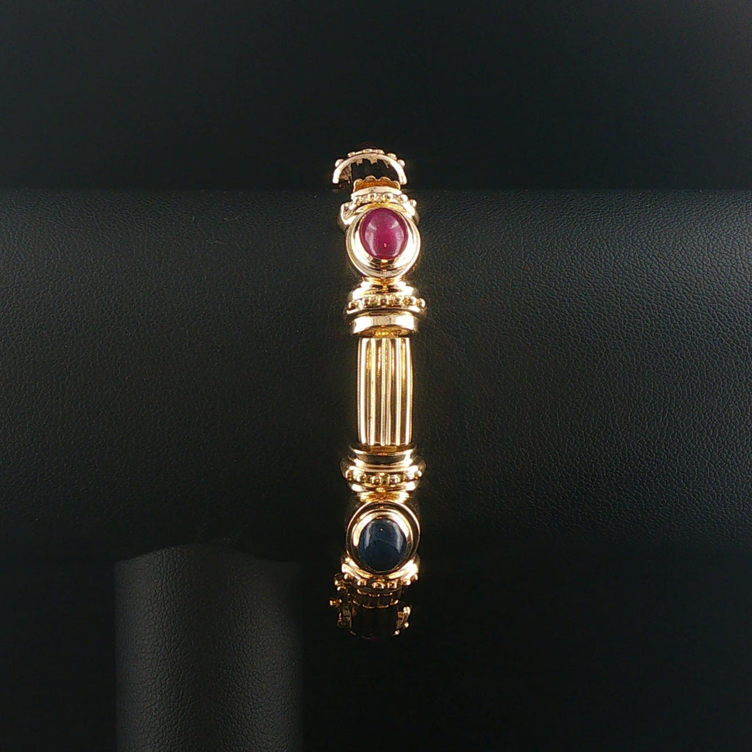 14k Yellow Gold and Bezel Set Multi Gemstone 34g Heavy Link Bracelet 7"