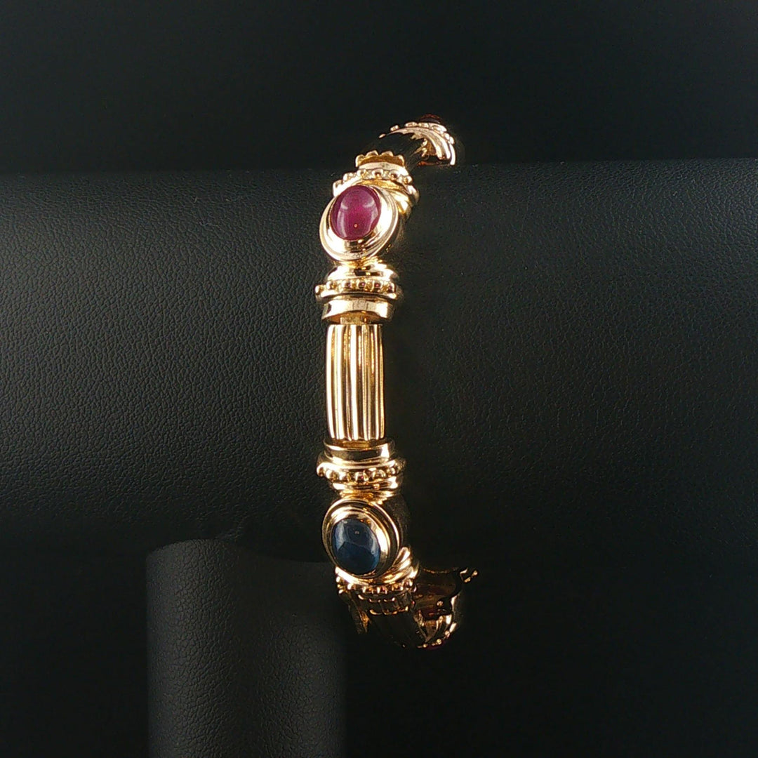 14k Yellow Gold and Bezel Set Multi Gemstone 34g Heavy Link Bracelet 7"
