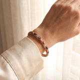 Kabana 14k Yellow Gold Mother of Pearl Shell Inlay and Diamond Bangle Bracelet