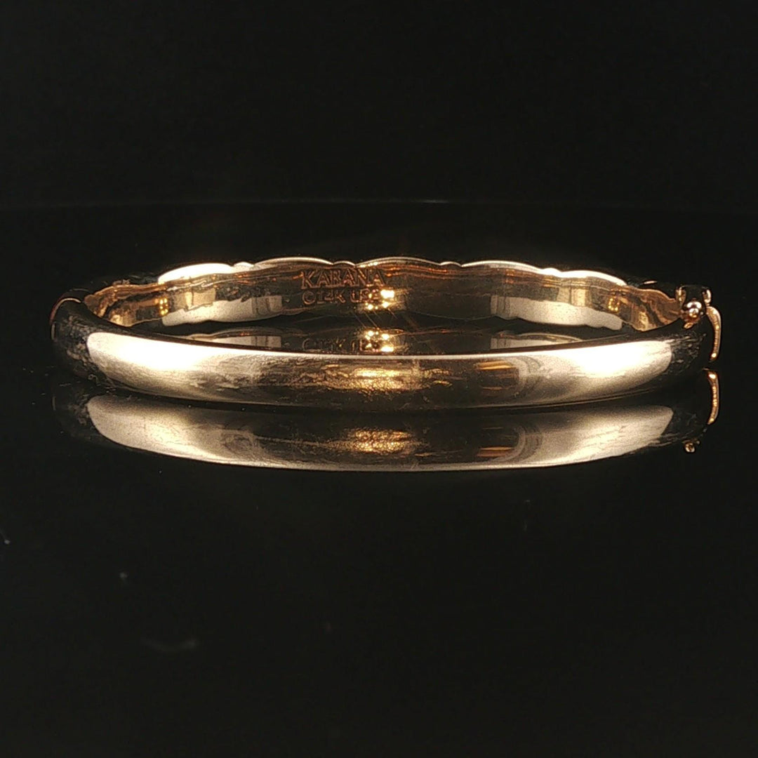 Kabana 14k Yellow Gold Mother of Pearl Shell Inlay and Diamond Bangle Bracelet