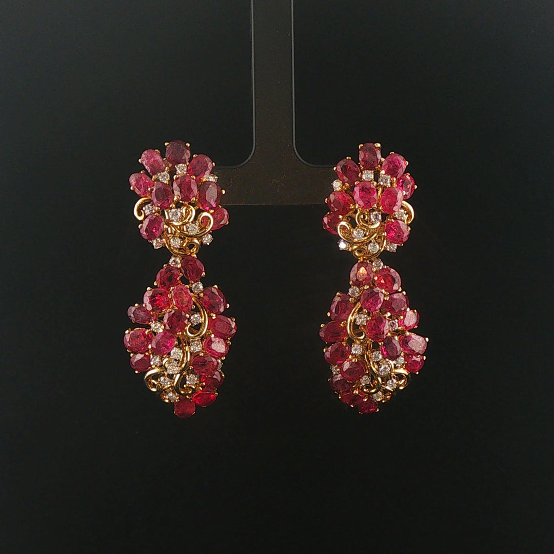 14k Yellow Gold 18cttw Ruby and 1cttw Diamond Large Heavy Drop Dangle Earrings
