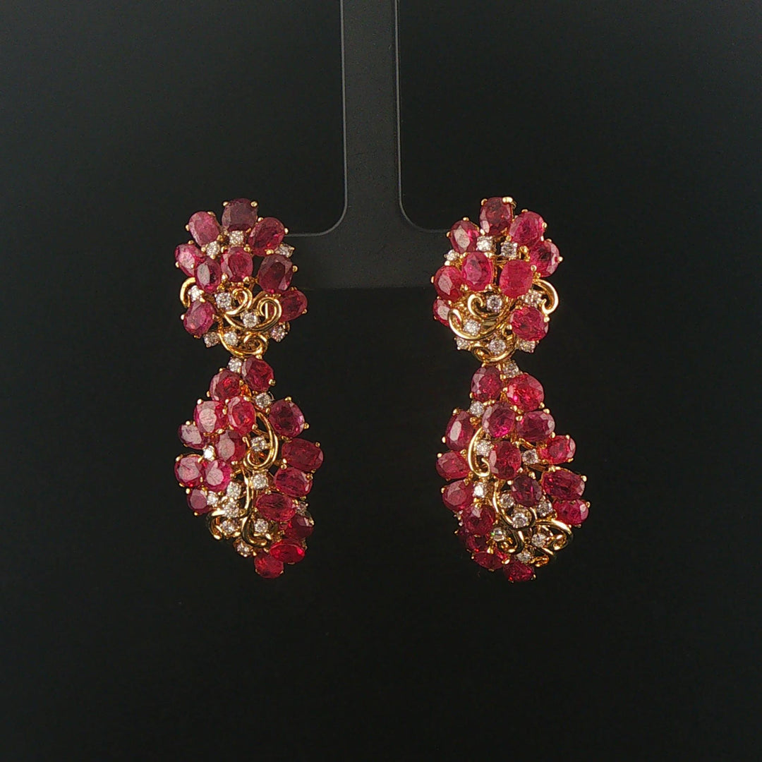14k Yellow Gold 18cttw Ruby and 1cttw Diamond Large Heavy Drop Dangle Earrings