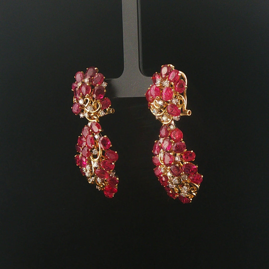 14k Yellow Gold 18cttw Ruby and 1cttw Diamond Large Heavy Drop Dangle Earrings