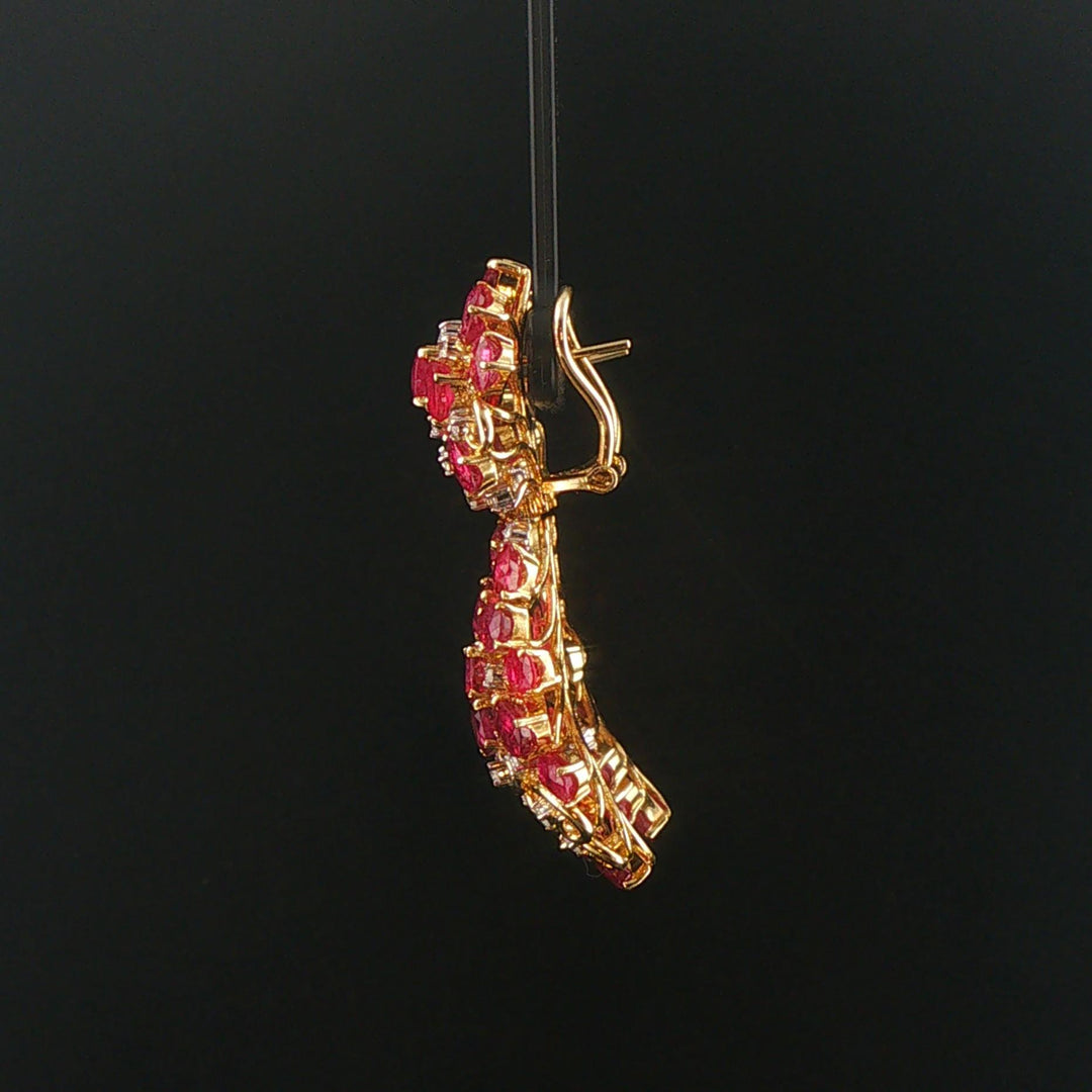 14k Yellow Gold 18cttw Ruby and 1cttw Diamond Large Heavy Drop Dangle Earrings