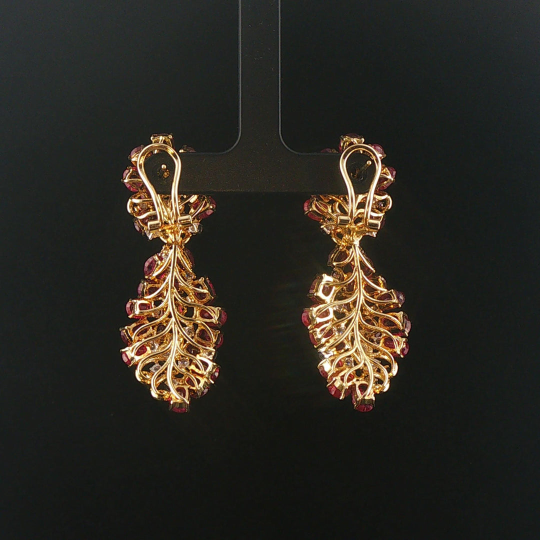 14k Yellow Gold 18cttw Ruby and 1cttw Diamond Large Heavy Drop Dangle Earrings
