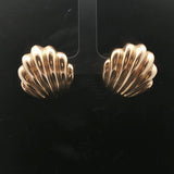 14k Yellow Gold 17.7g Solid Heavy Vintage Scallop Shell Stud Earrings 1"
