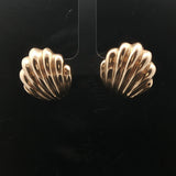 14k Yellow Gold 17.7g Solid Heavy Vintage Scallop Shell Stud Earrings 1"