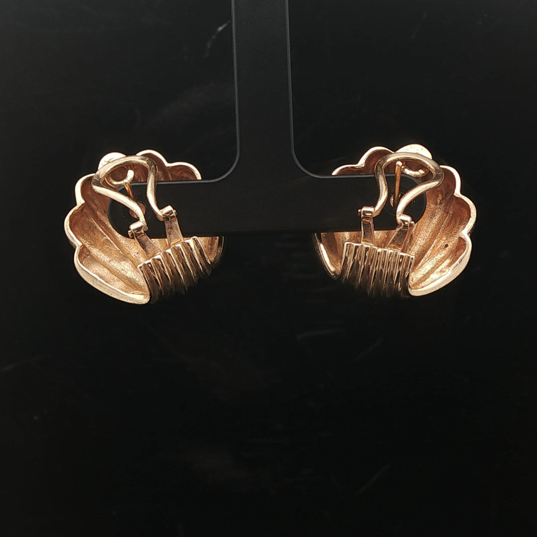 14k Yellow Gold 17.7g Solid Heavy Vintage Scallop Shell Stud Earrings 1"