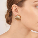 14k Yellow Gold 17.7g Solid Heavy Vintage Scallop Shell Stud Earrings 1"