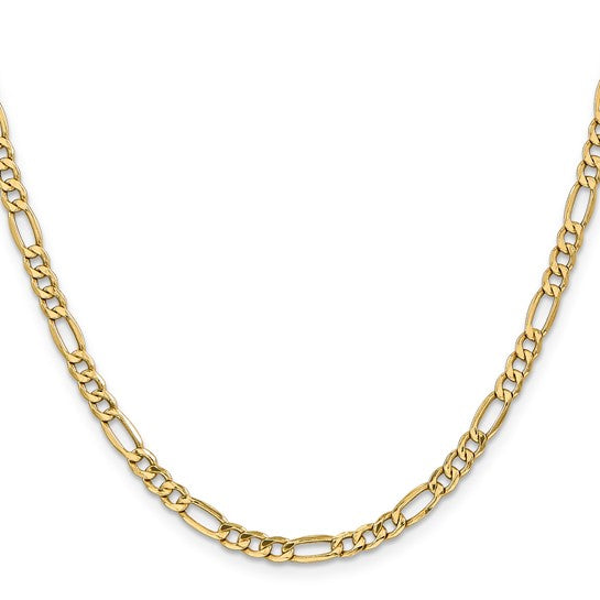 Brand New 14k Yellow Gold 4mm Semi Solid Figaro Link Necklace 18"