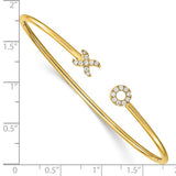 Brand New 14k Yellow Gold and Diamond XO Flex Cuff Bangle Bracelet 7"