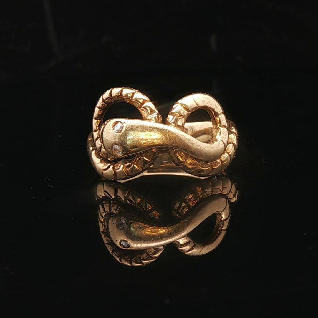 14k Yellow Gold and Diamond 5.5g Vintage Snake Band Ring Size 6.5