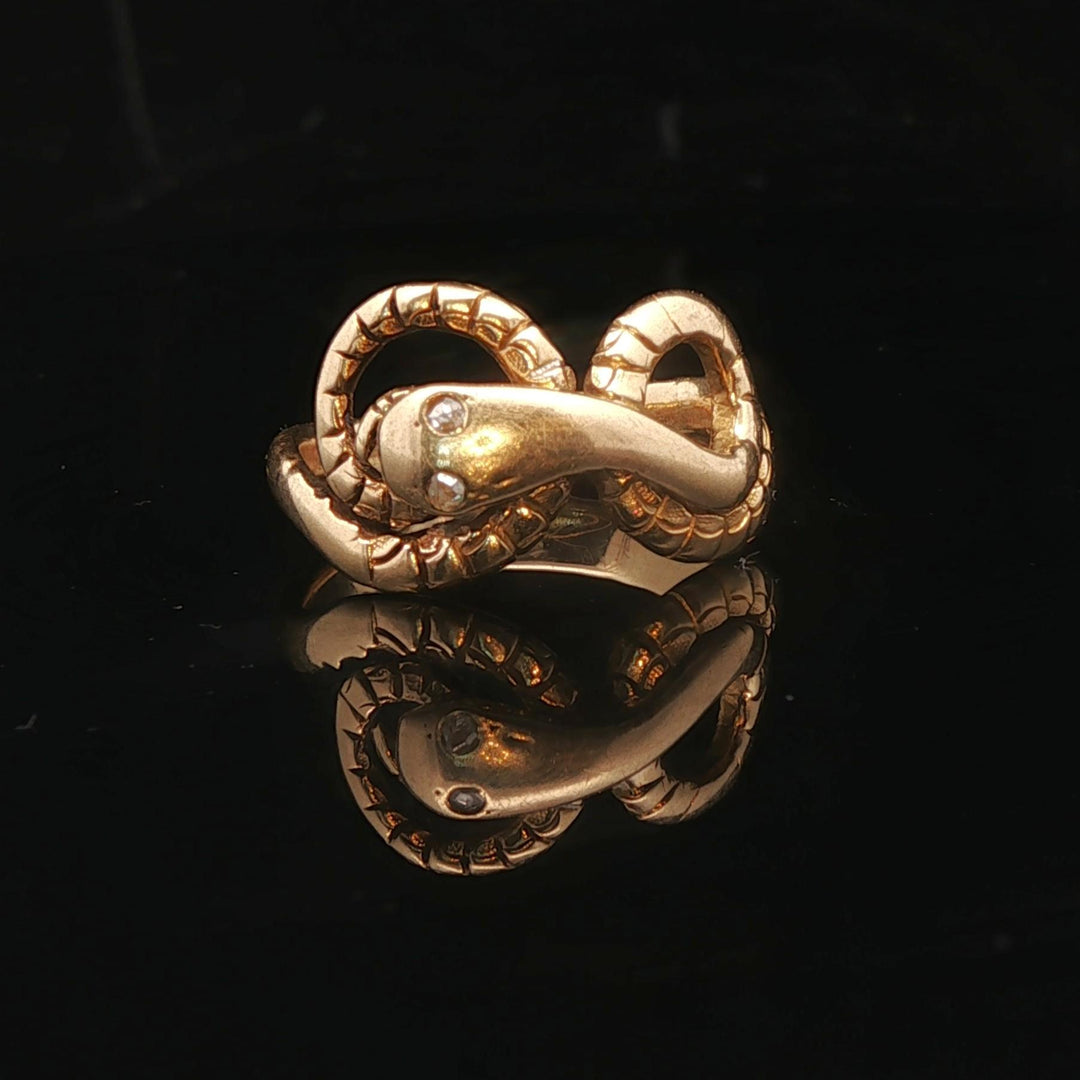 14k Yellow Gold and Diamond 5.5g Vintage Snake Band Ring Size 6.5