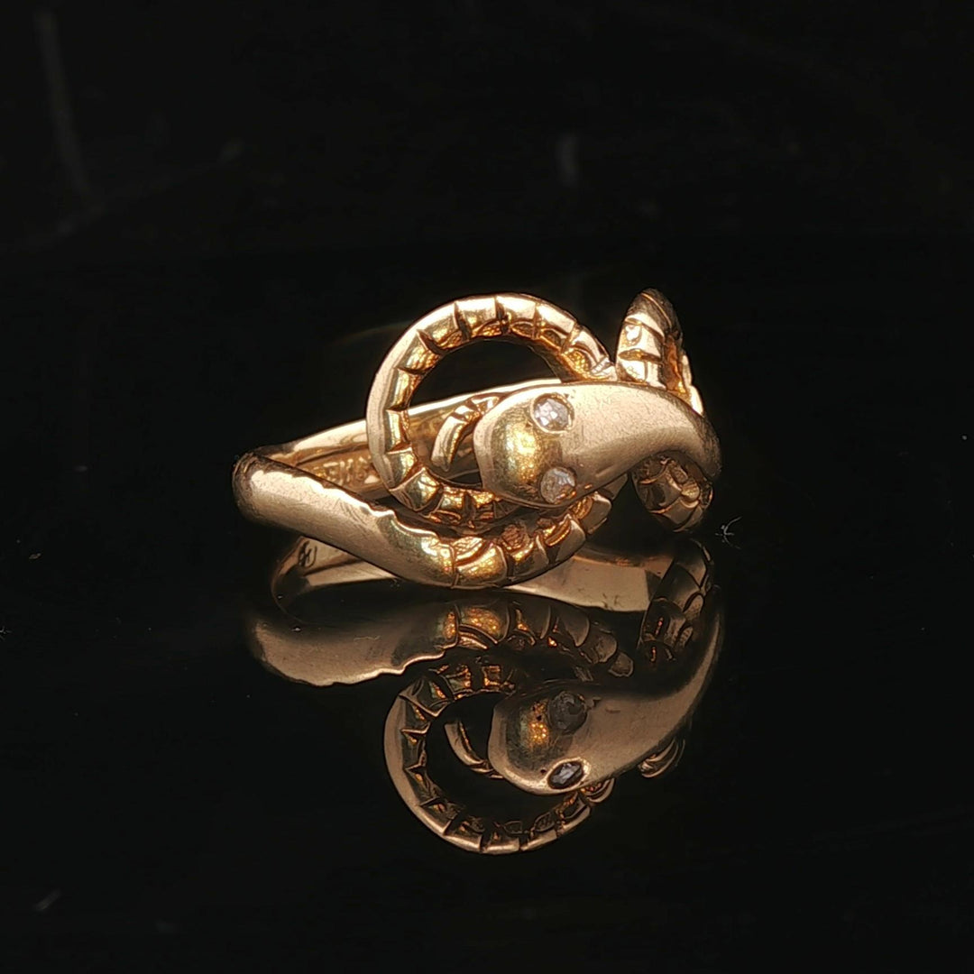 14k Yellow Gold and Diamond 5.5g Vintage Snake Band Ring Size 6.5