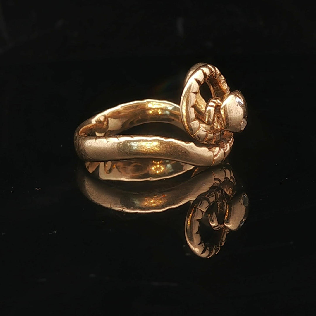 14k Yellow Gold and Diamond 5.5g Vintage Snake Band Ring Size 6.5