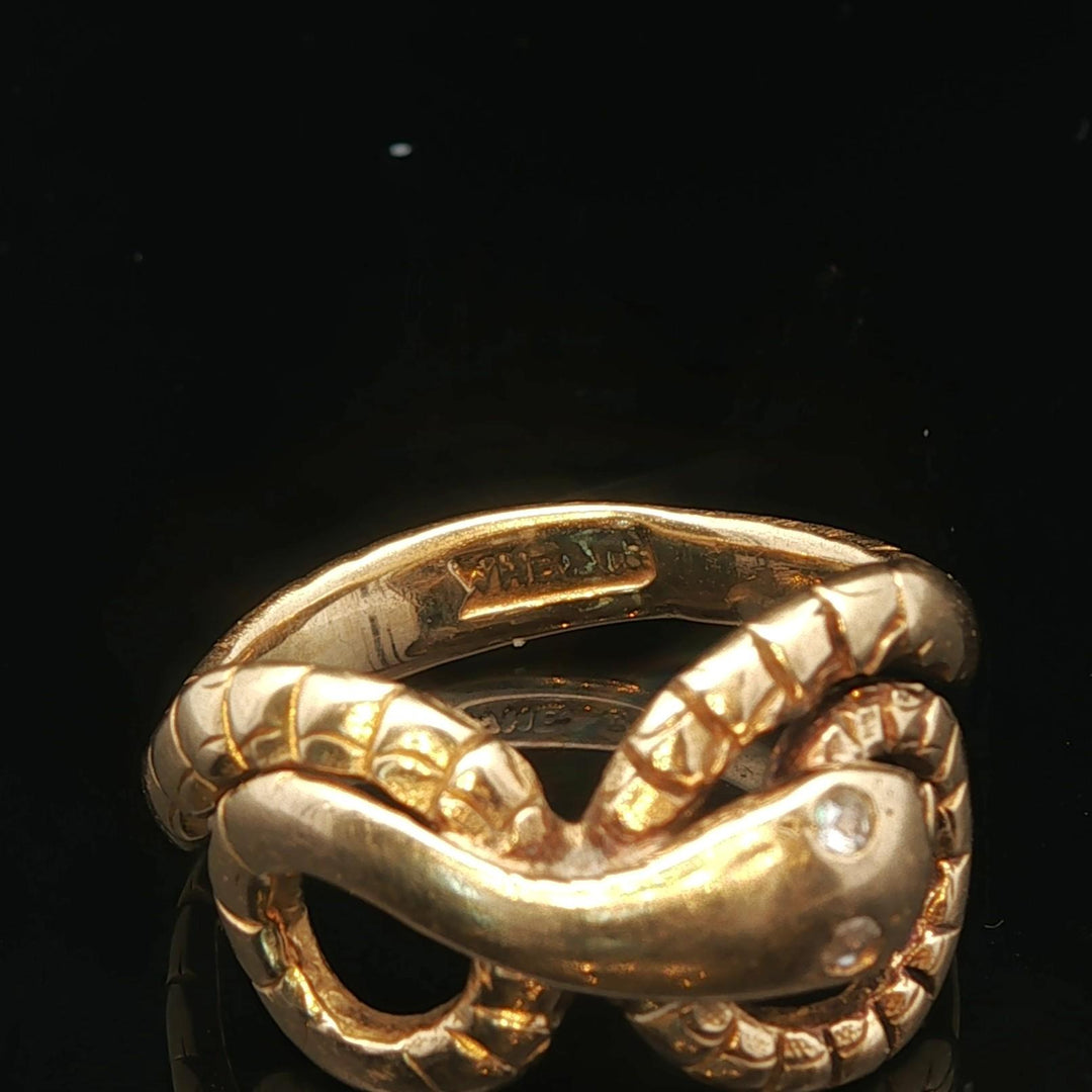 14k Yellow Gold and Diamond 5.5g Vintage Snake Band Ring Size 6.5