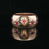 14k Yellow Gold and Gypsy Set Ruby Vintage Starburst Band Ring Size 7.25