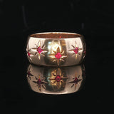 14k Yellow Gold and Gypsy Set Ruby Vintage Starburst Band Ring Size 7.25
