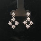 14k White Gold and Diamond Floral Drop Dangle Earrings
