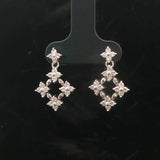 14k White Gold and Diamond Floral Drop Dangle Earrings