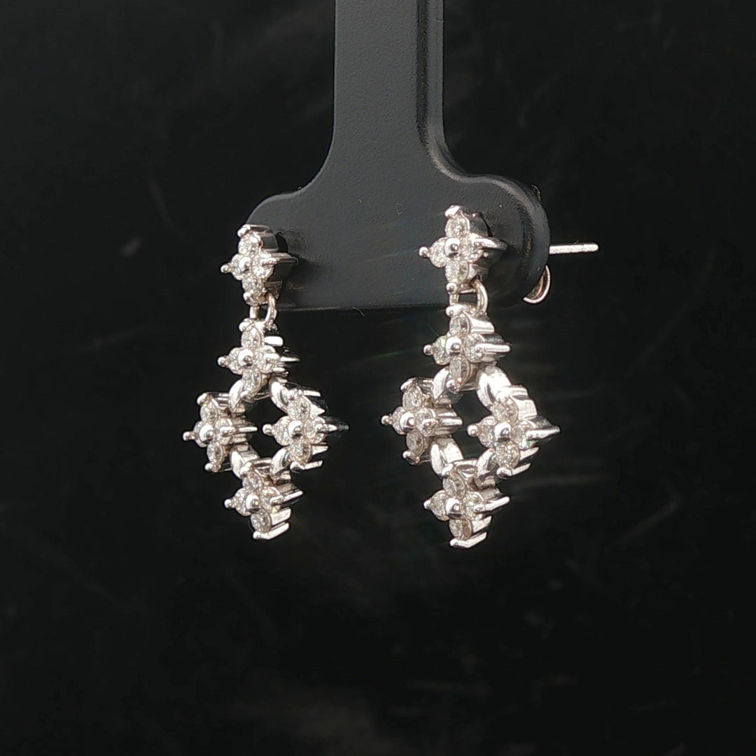 14k White Gold and Diamond Floral Drop Dangle Earrings