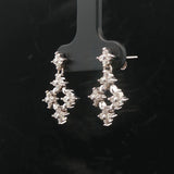 14k White Gold and Diamond Floral Drop Dangle Earrings