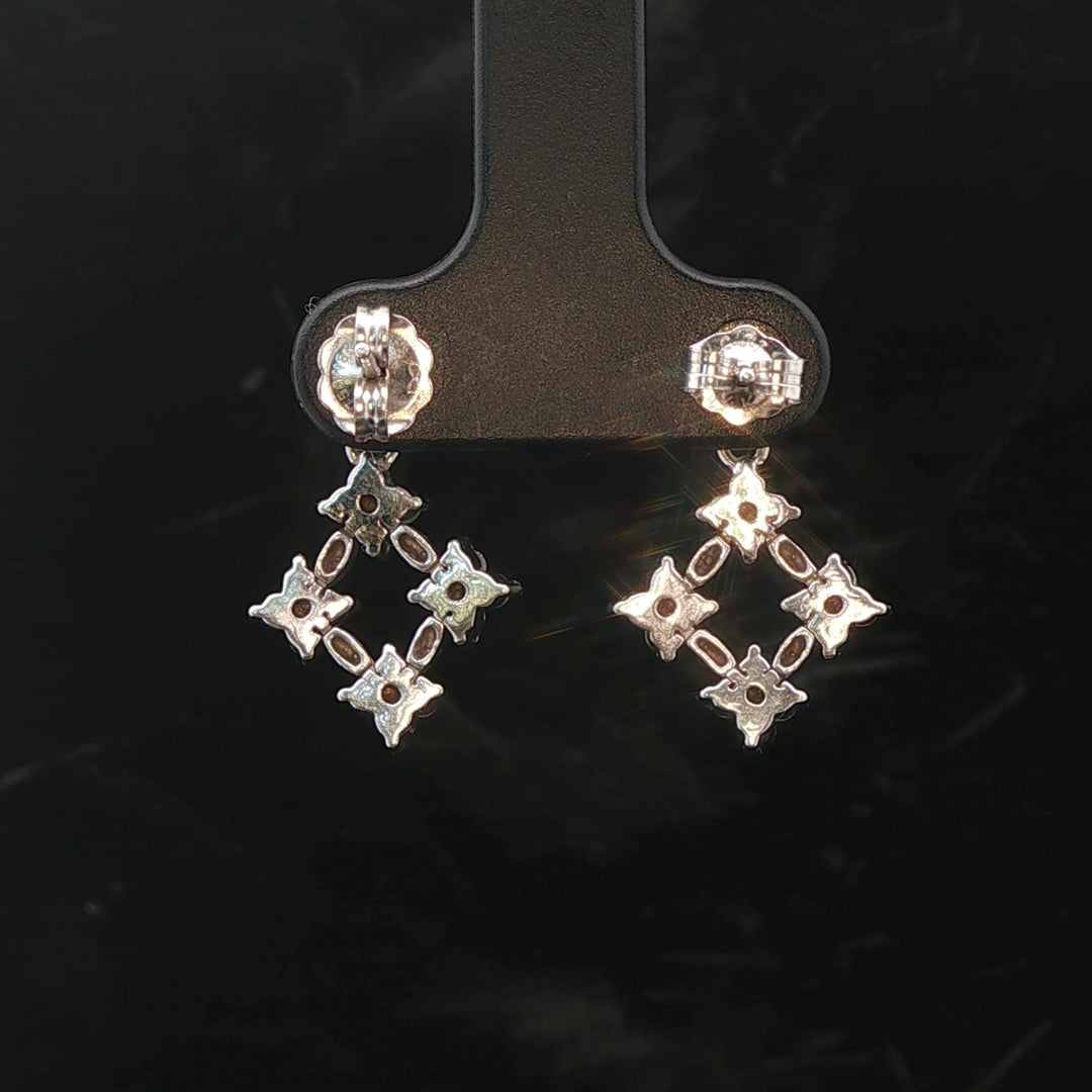 14k White Gold and Diamond Floral Drop Dangle Earrings