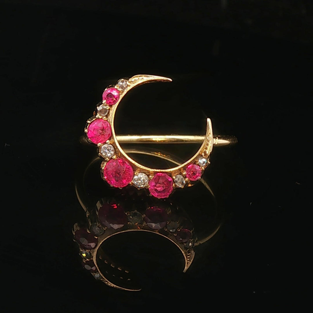 14k Yellow Gold Ruby and Diamond Victorian Conversion Ring Size 4