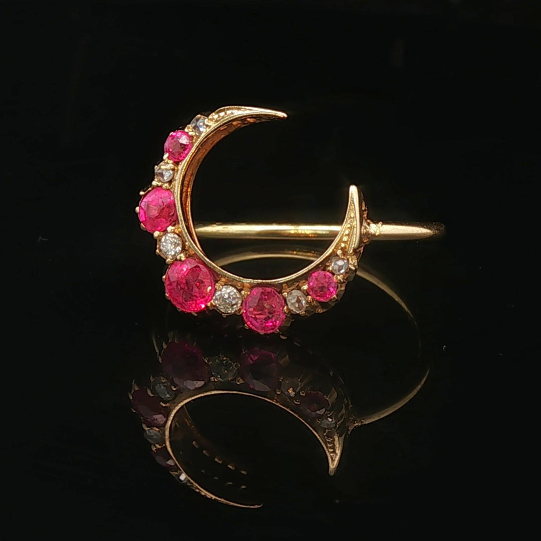 14k Yellow Gold Ruby and Diamond Victorian Conversion Ring Size 4