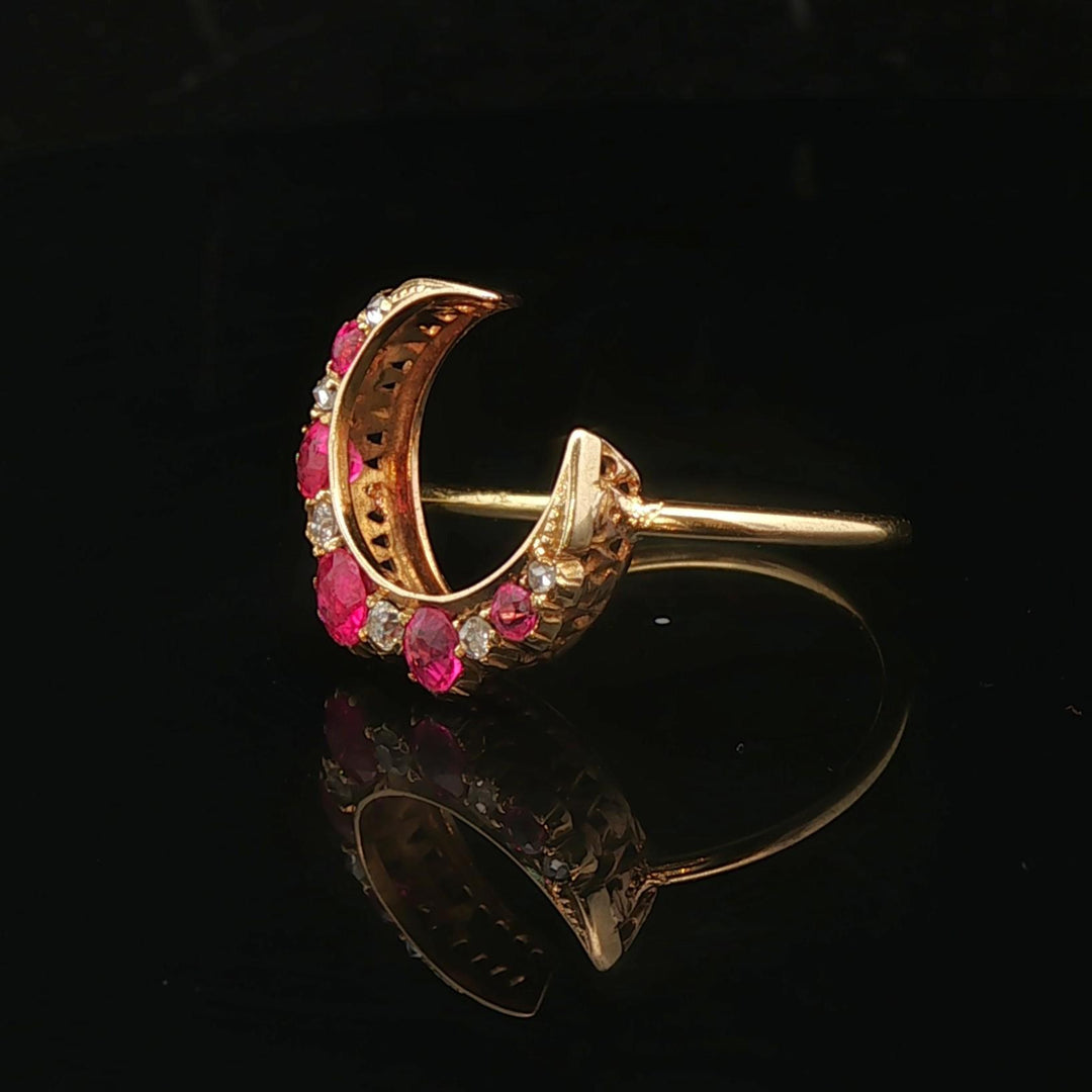 14k Yellow Gold Ruby and Diamond Victorian Conversion Ring Size 4