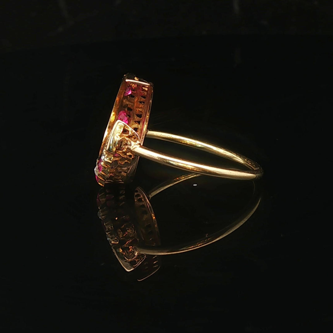 14k Yellow Gold Ruby and Diamond Victorian Conversion Ring Size 4