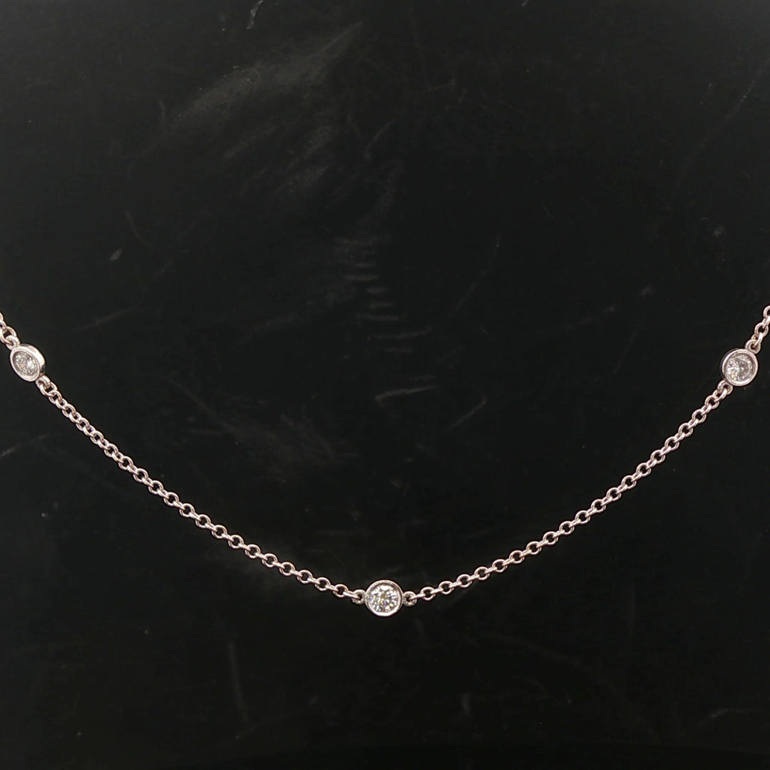 14k White Gold and 0.70cttw Seven Diamond by Yard Necklace Italy 15.5"