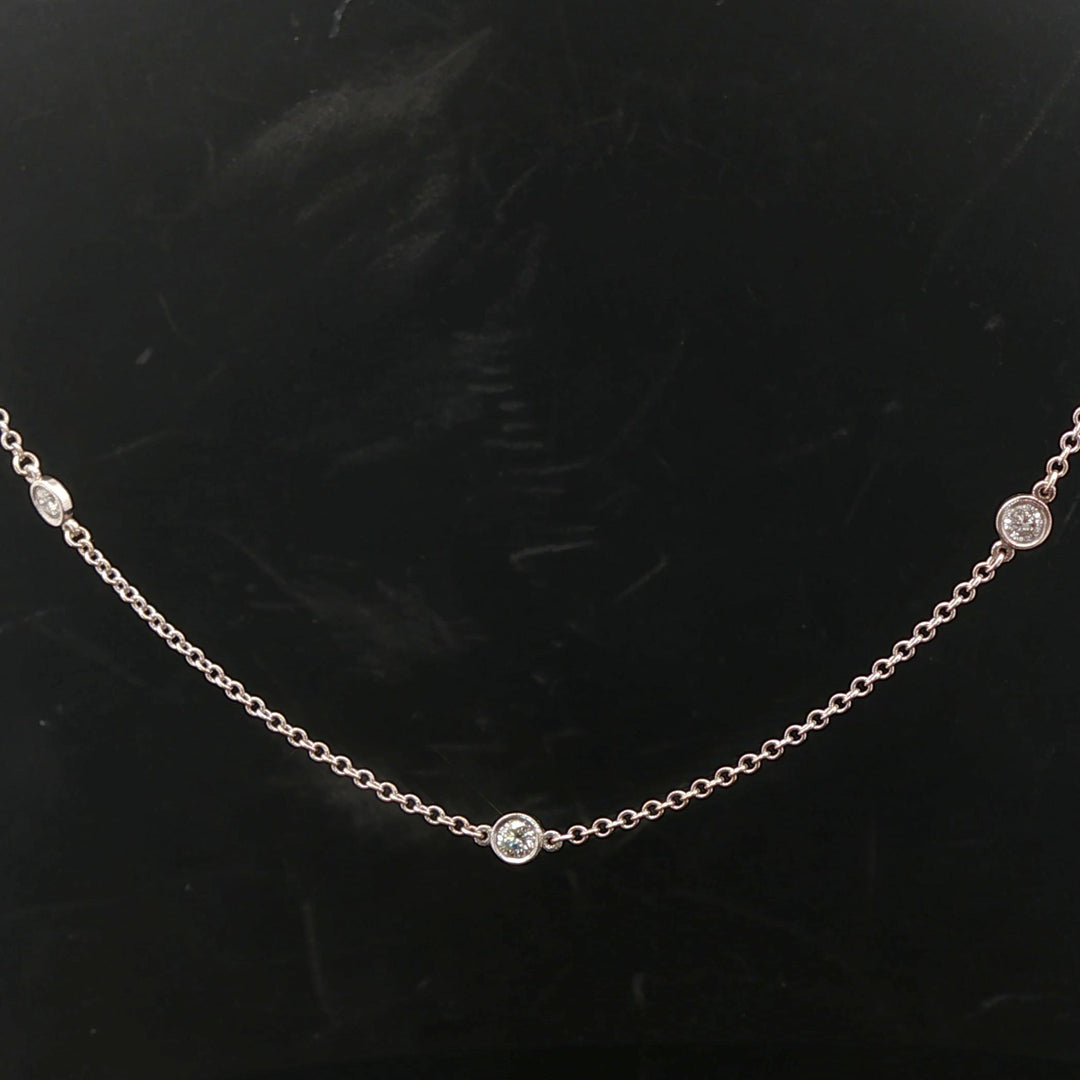 14k White Gold and 0.70cttw Seven Diamond by Yard Necklace Italy 15.5"