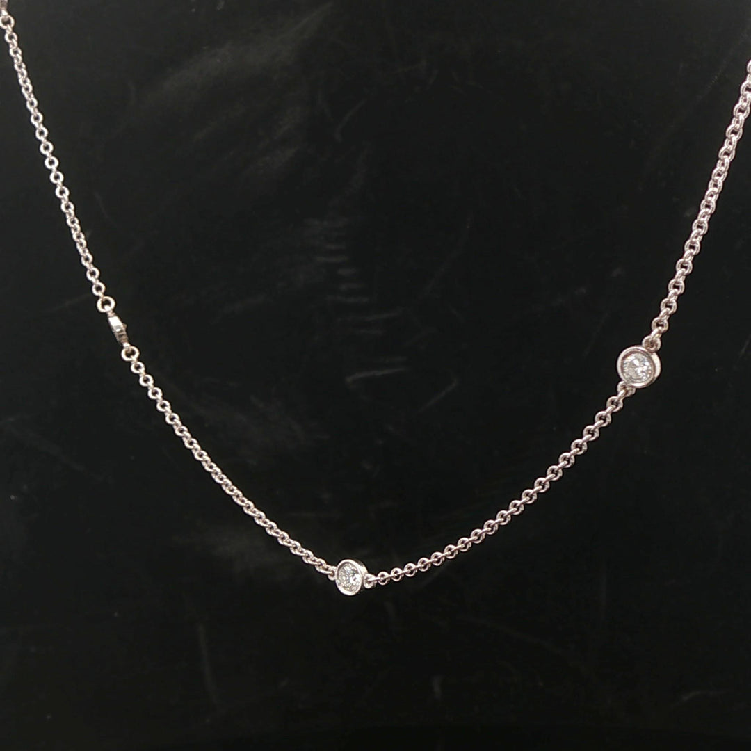 14k White Gold and 0.70cttw Seven Diamond by Yard Necklace Italy 15.5"