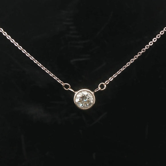 14k White Gold and 0.85ct Bezel Set Solitaire Diamond Pendant Necklace 16