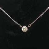 14k White Gold and 0.85ct Bezel Set Solitaire Diamond Pendant Necklace 16"