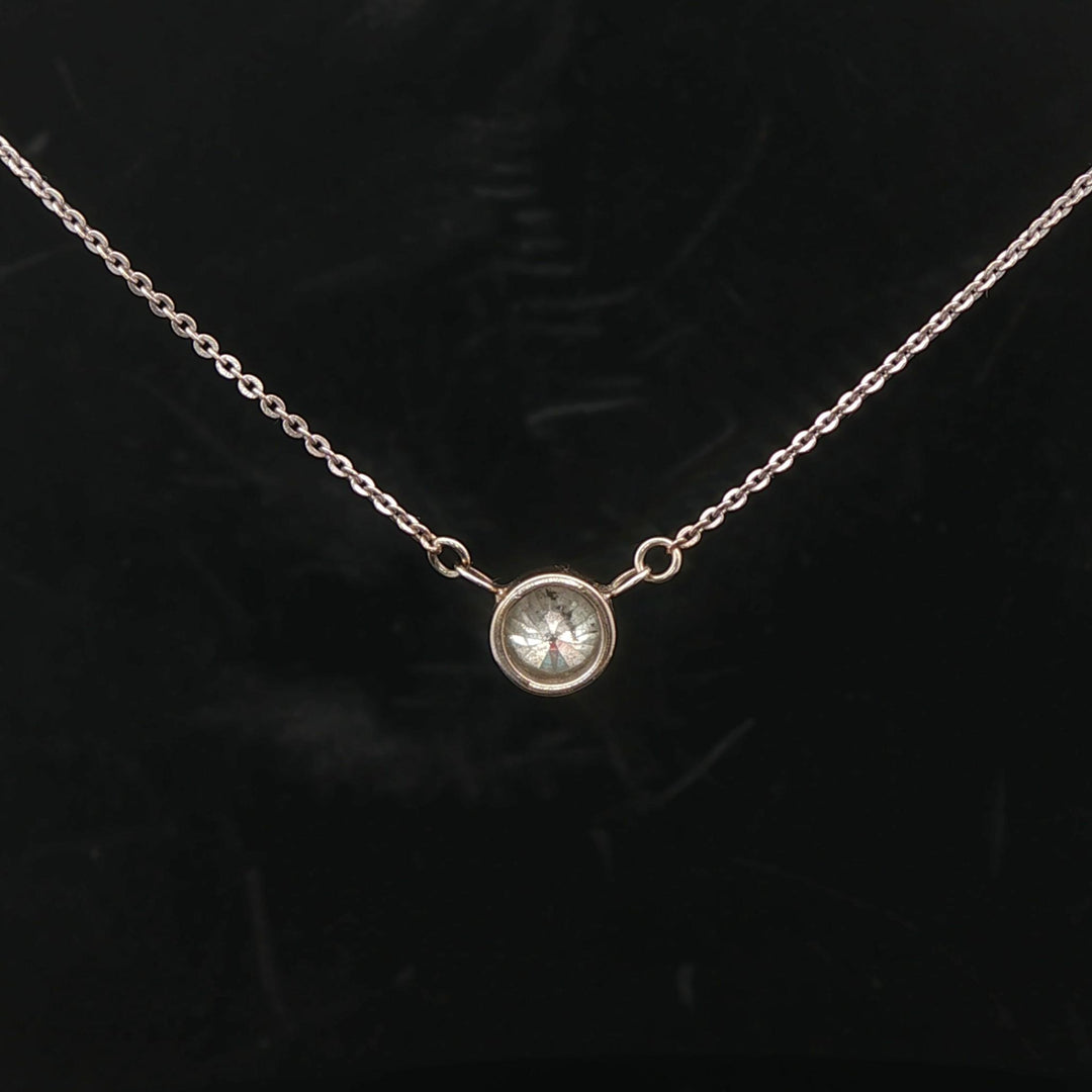 14k White Gold and 0.85ct Bezel Set Solitaire Diamond Pendant Necklace 16"
