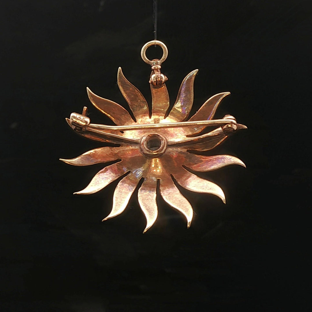 14k Yellow Gold Victorian Seed Pearl and 0.20ct Diamond Starburst Pin Pendant