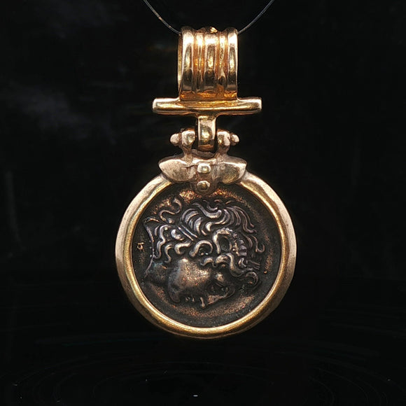 14k Yellow Gold 7.3g Bezel Set Ancient Greek Coin Pendant 1.3