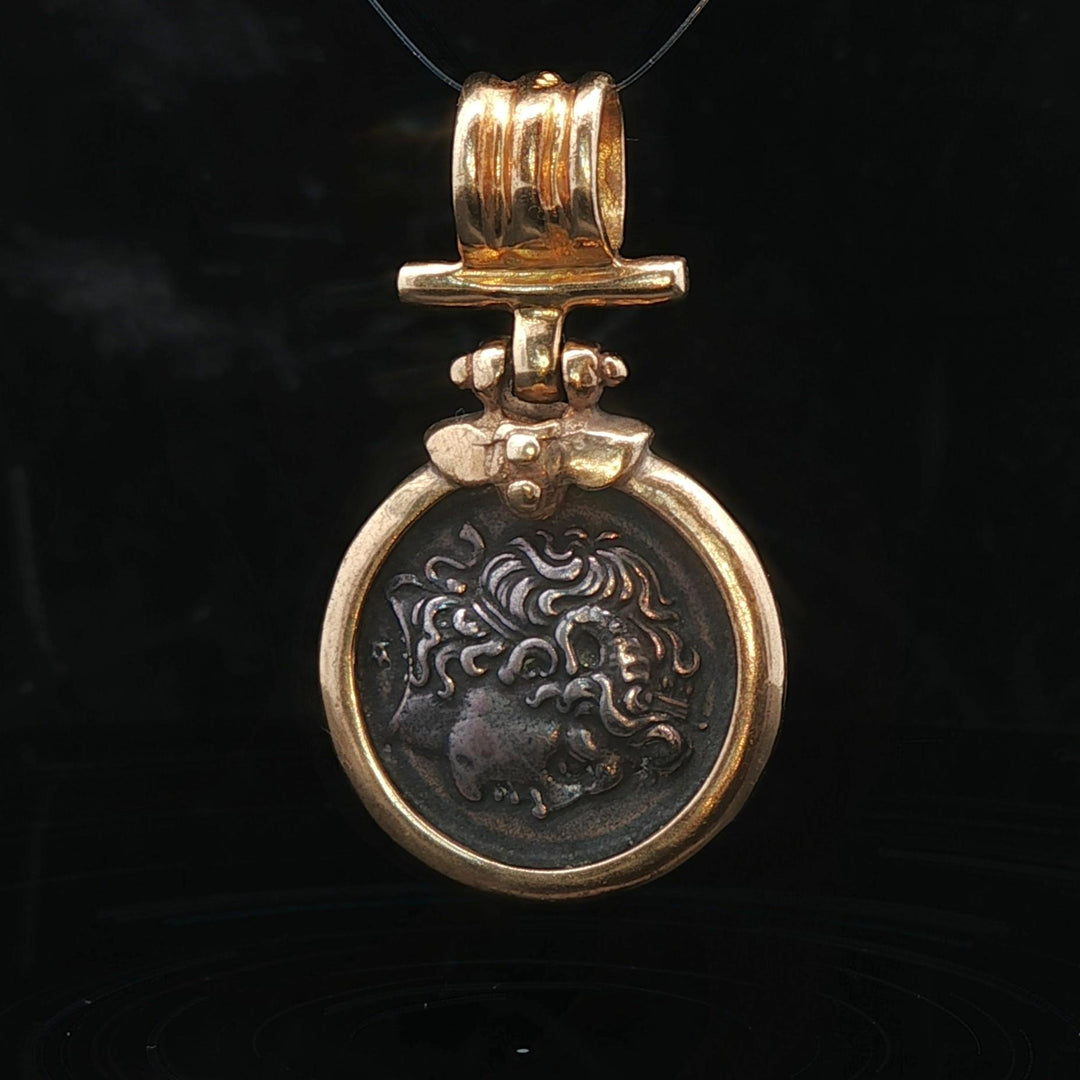 14k Yellow Gold 7.3g Bezel Set Ancient Greek Coin Pendant 1.3"
