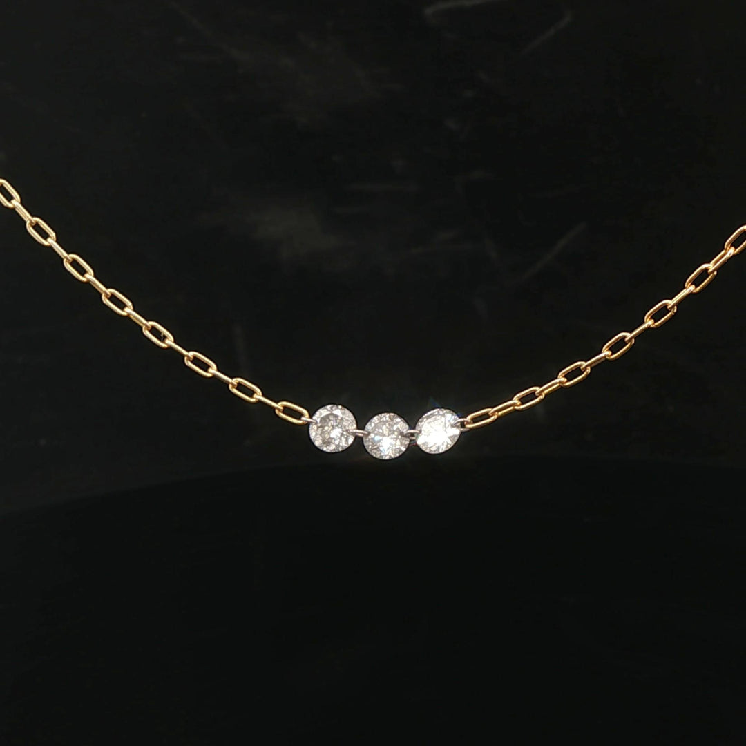 18k Yellow Gold and 0.60cttw Drilled Diamond Cable Link Necklace Italy 14"