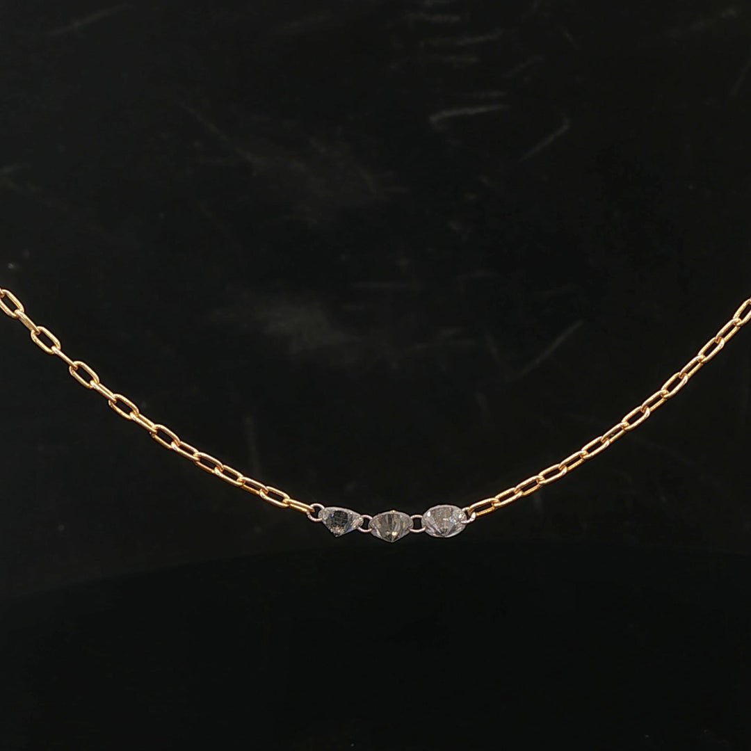 18k Yellow Gold and 0.60cttw Drilled Diamond Cable Link Necklace Italy 14"