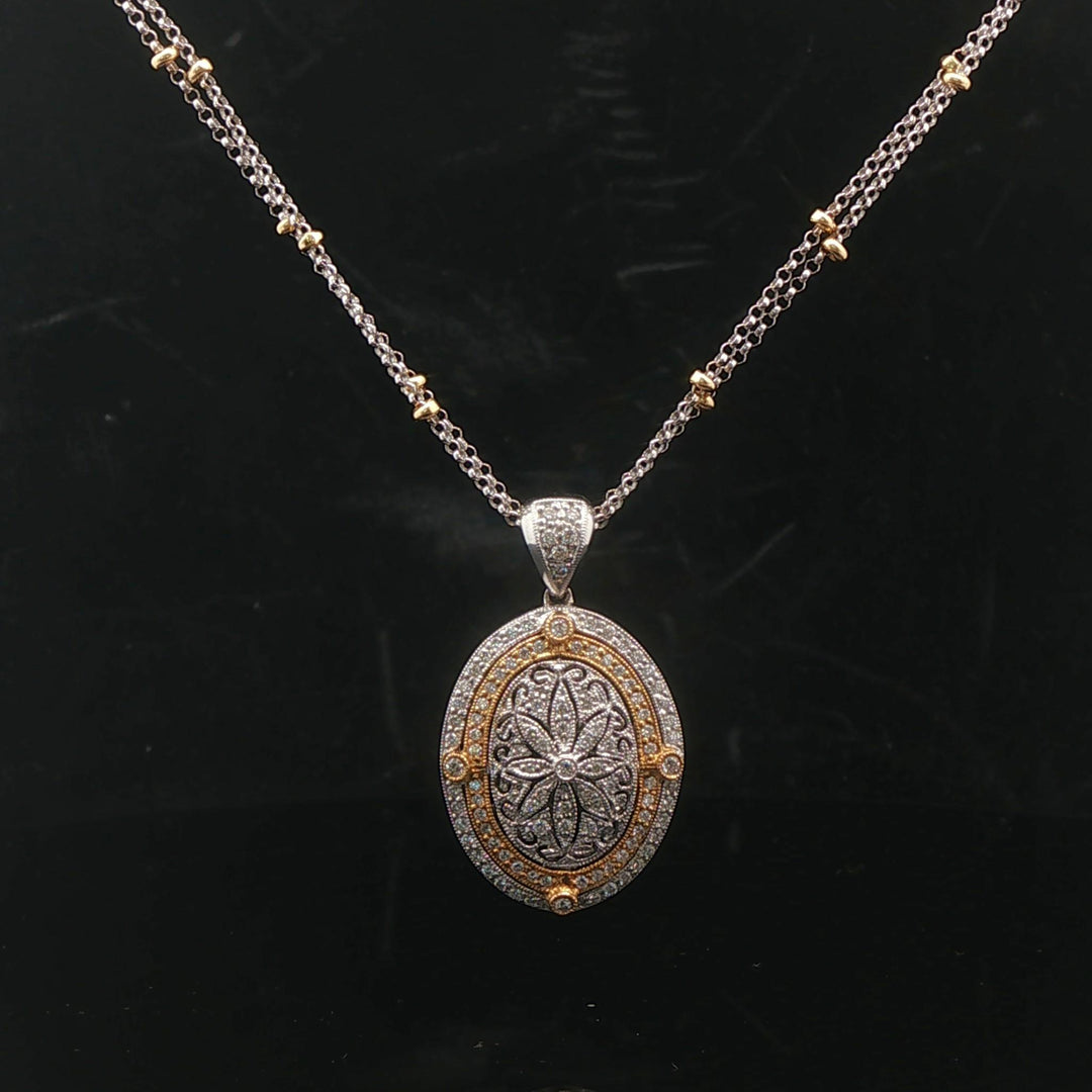18k White and Yellow Gold 1.25cttw Diamond Locket Pendant Necklace 17"