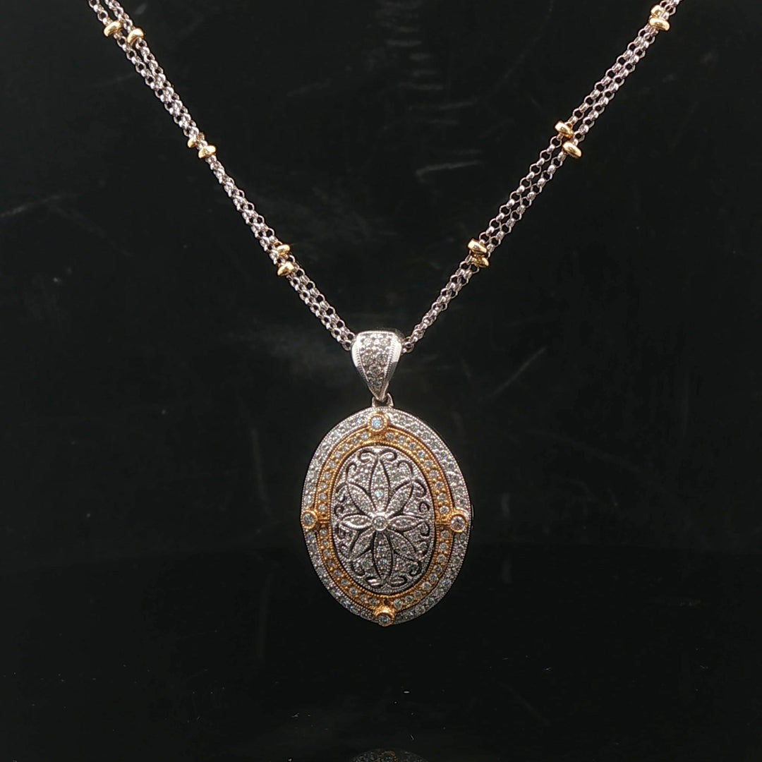 18k White and Yellow Gold 1.25cttw Diamond Locket Pendant Necklace 17"