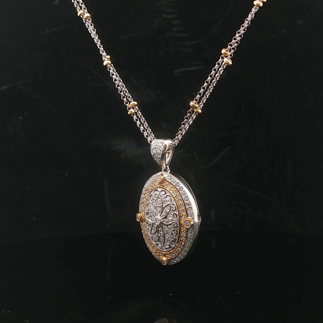 18k White and Yellow Gold 1.25cttw Diamond Locket Pendant Necklace 17"